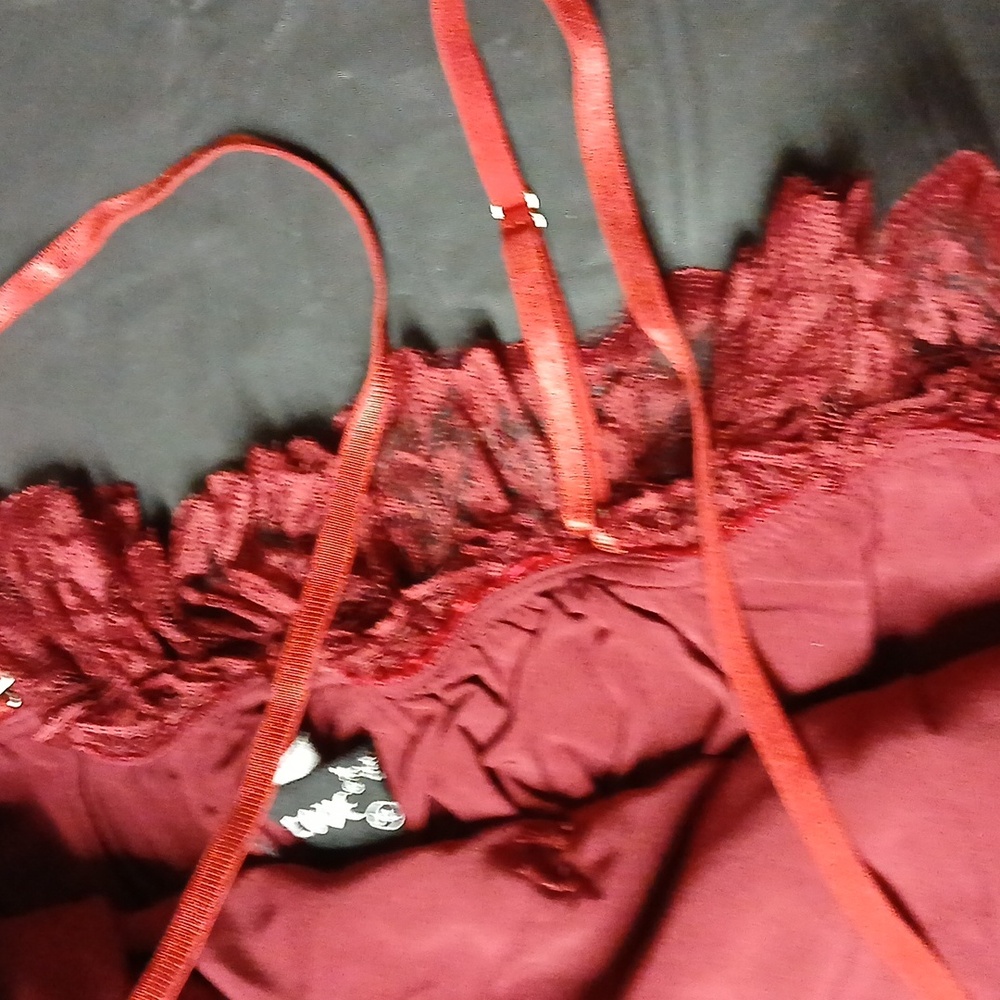 Dark In Love Blood Rose Red Velvet & Lace Gothic Maxi Dress w/ Chain Accent XL - Picture 9 of 16